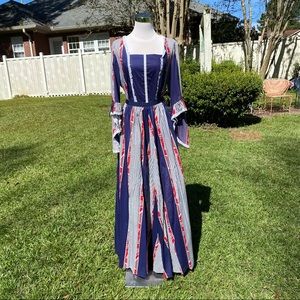 Vintage 70s Prairie Dress Red White Blue Cottage Core Patriotic Costume Handmade